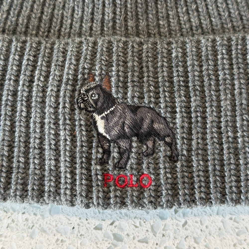 Polo Ralph Lauren French Bulldog Knit Beanie in Charcoal Gray